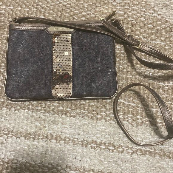 Michael Michael Kors Brown Small Sequin Sparkle Crossbody Bag - Picture 1 of 3